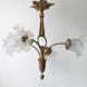 Art nouveau chandelier bronze and pressed glass