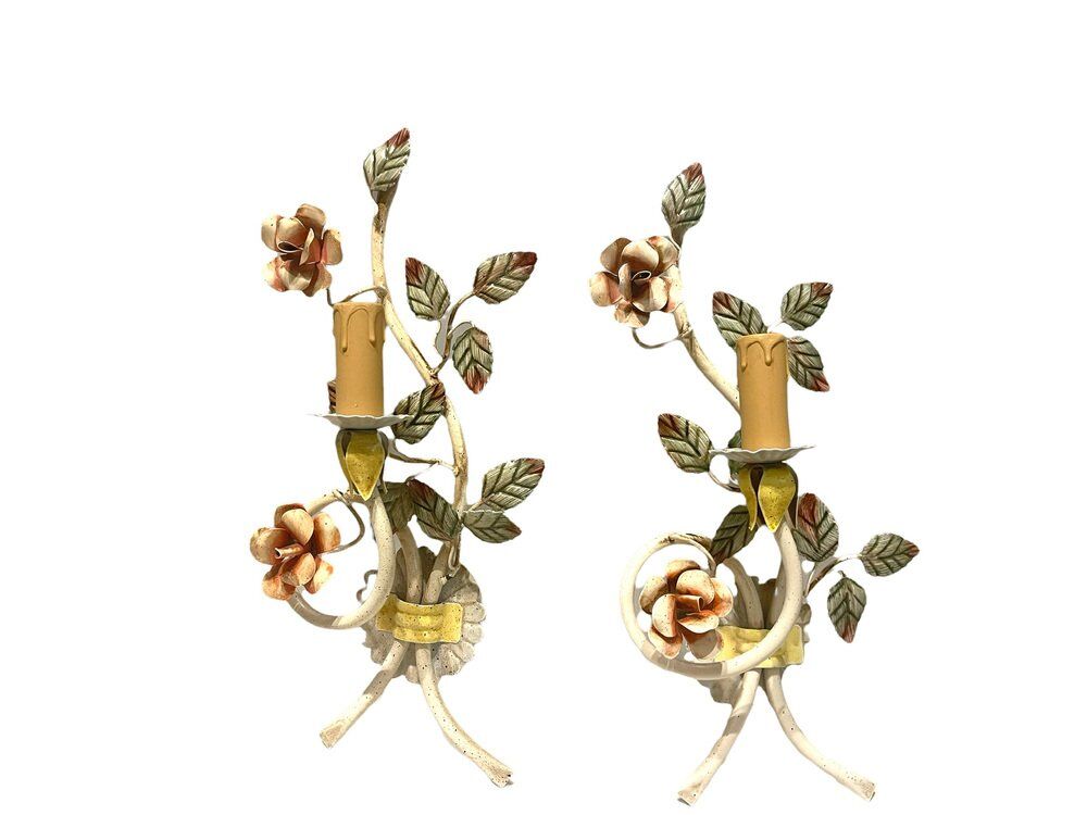 Italian Tole Flower Sconces, Set of 2