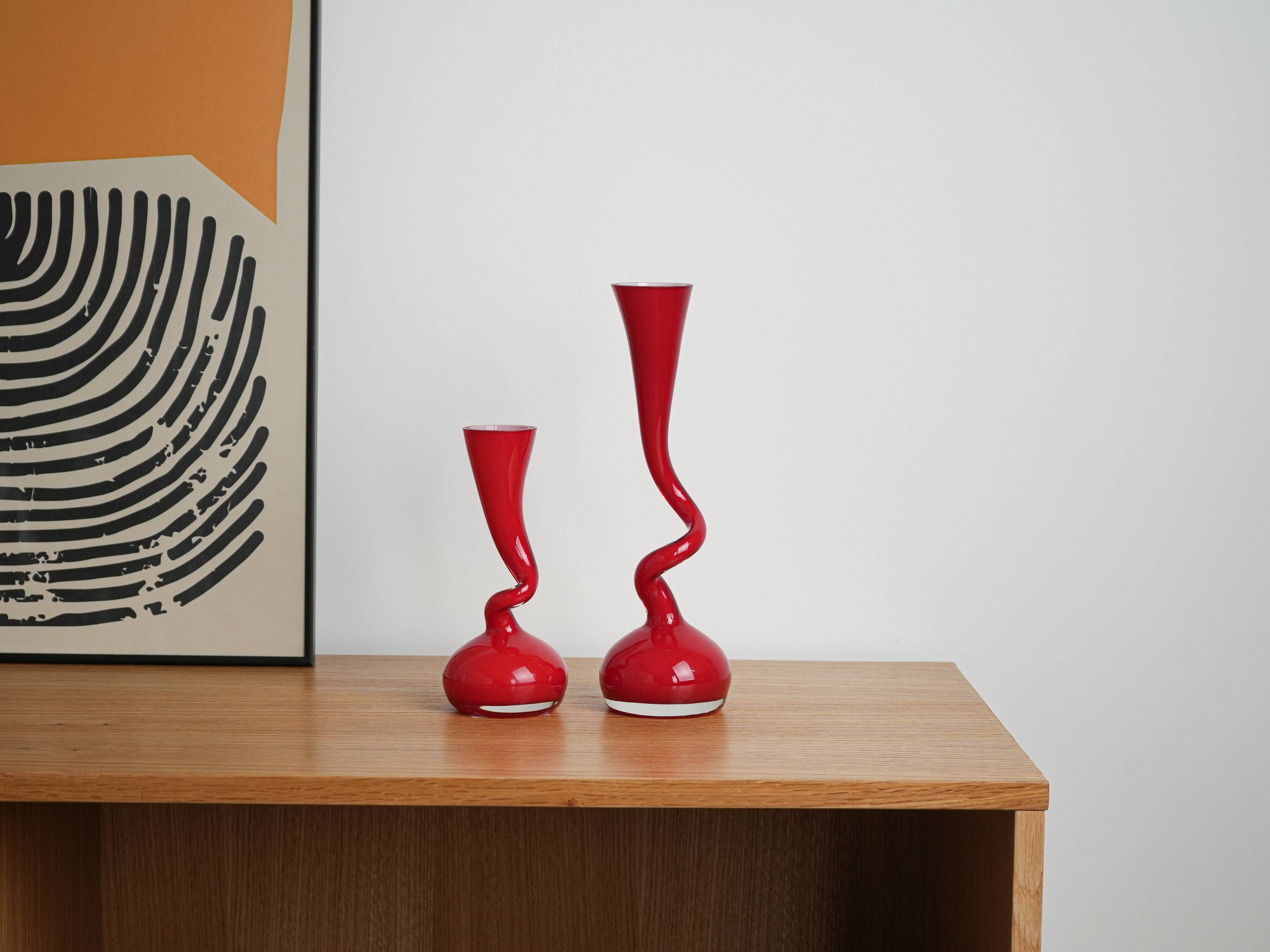 Red vase, Swing Vase, Danish design, manufactured by Normann Copenhagen