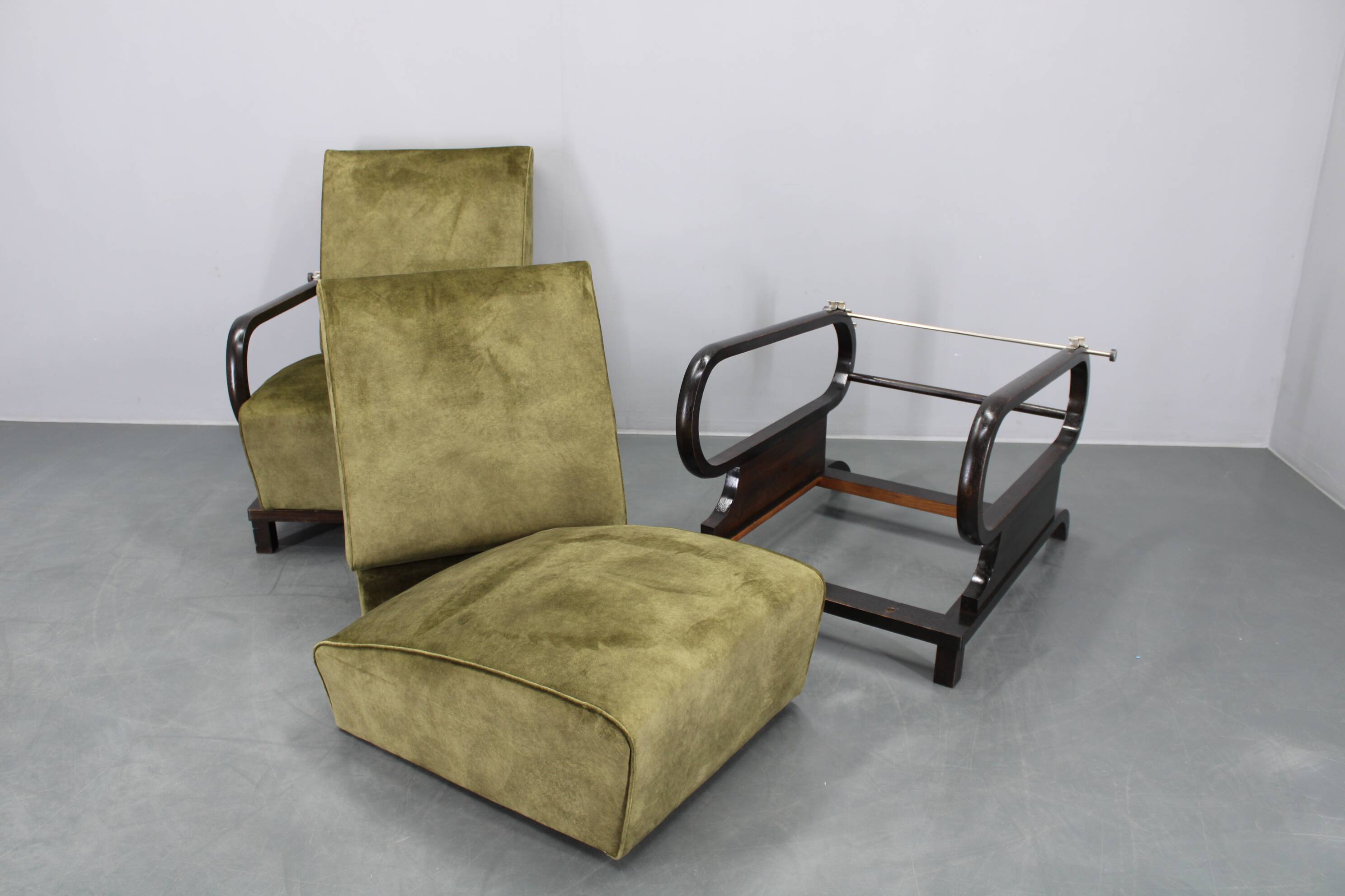 1930s rare restored adjustable Art Deco armchairs, Czechoslovakia