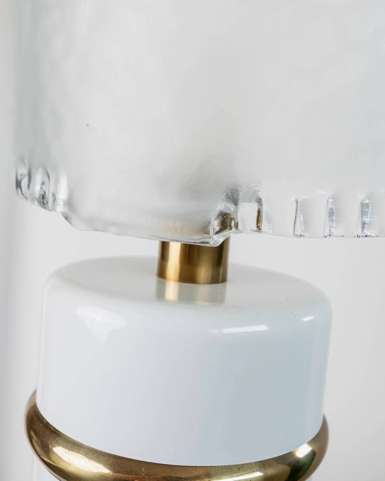 Vintage Murano glass table lamp – white, gold metal base, frosted glass shade – Italy 1980s