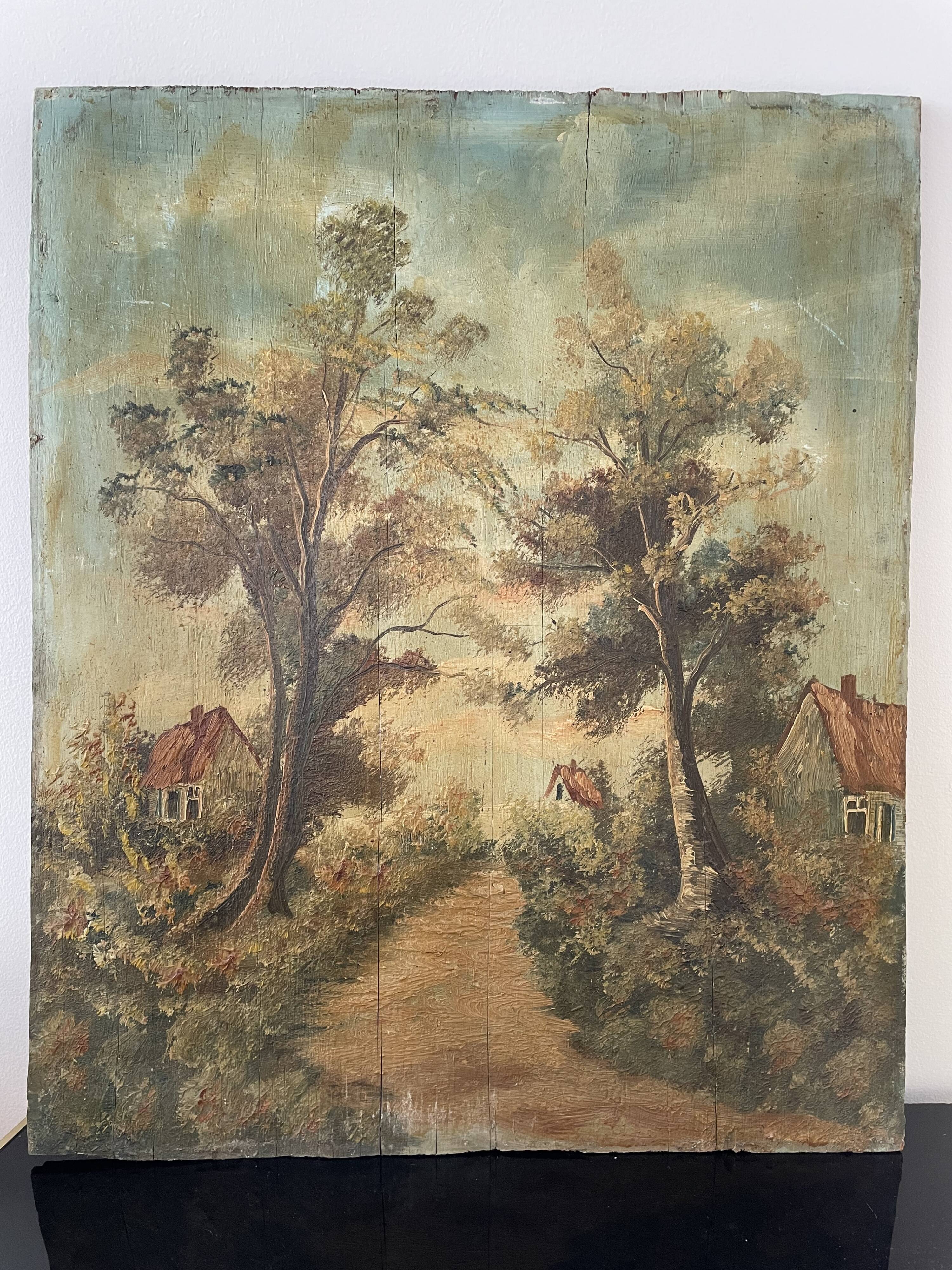 Ancient oil on wood painting