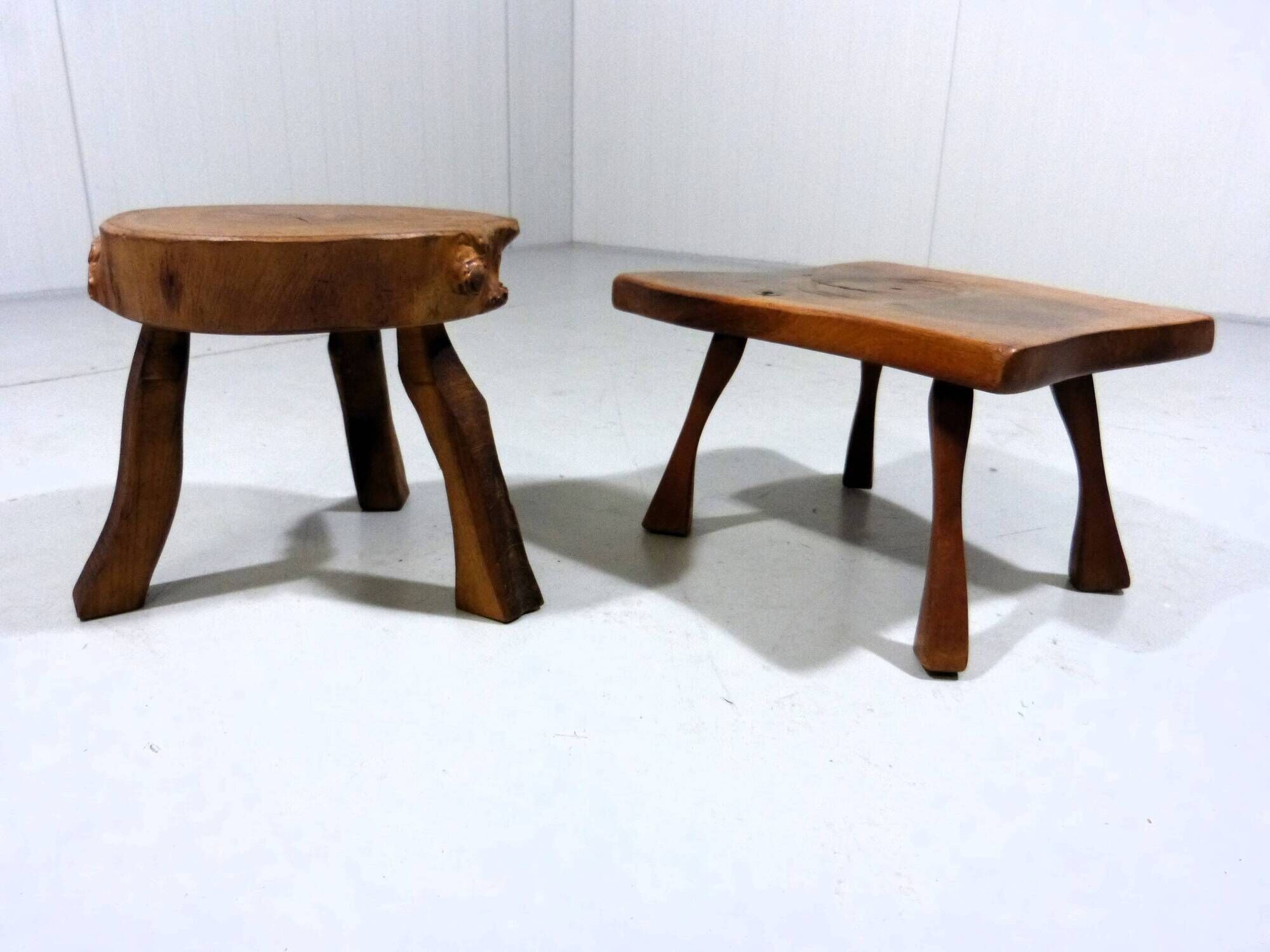 Set of 2 small brutalist wooden plant tables side tables 1960–70’s