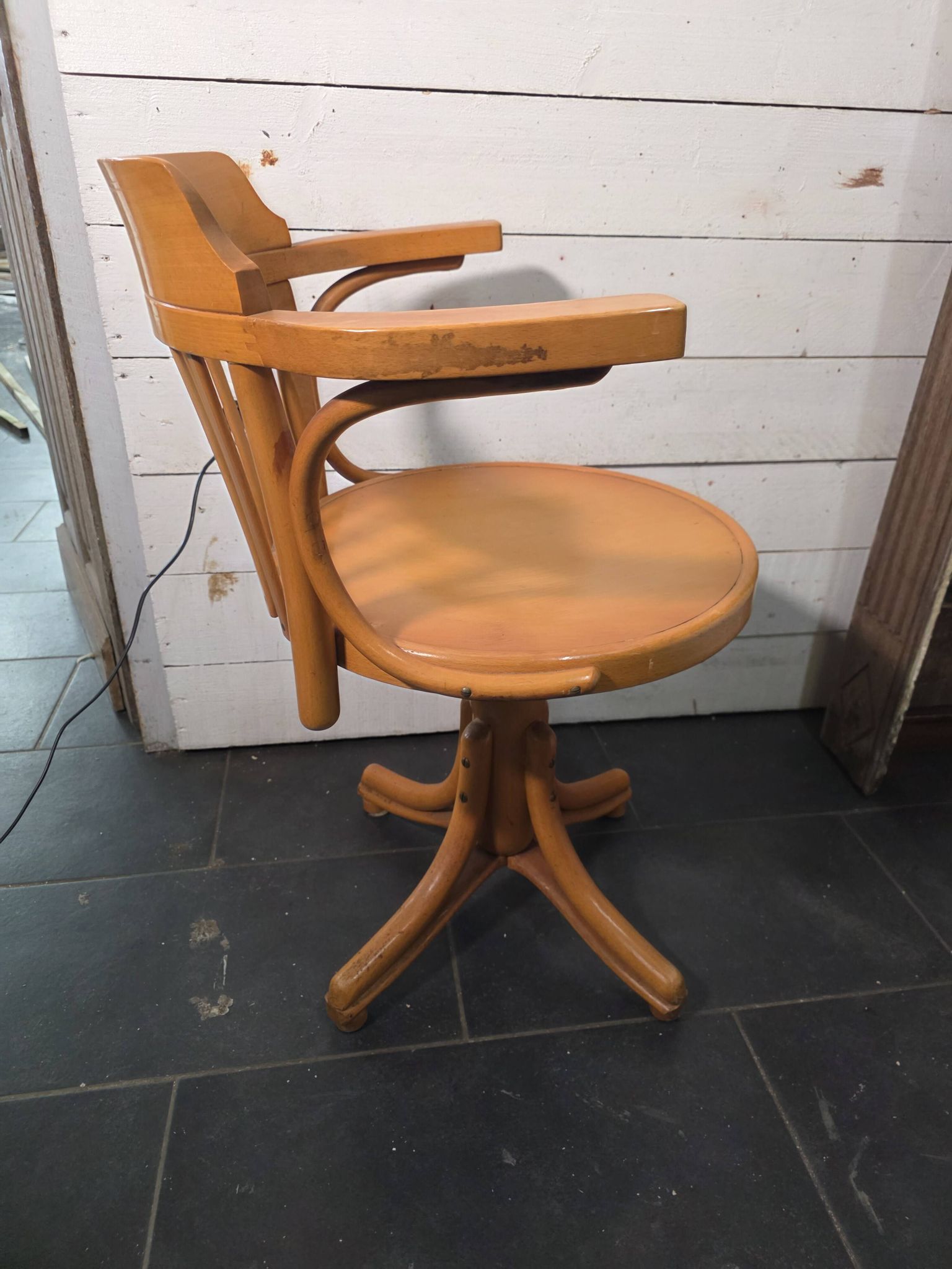 Swivel office chair in curved wood, 1950s