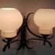 Opaline double globe wall lamp, wrought iron and brass - 50s/60s
