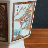 Vintage Hexagonal Japanese Porcelain Vase – Landscape Decoration