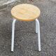 Scandinavian round stool in solid wood and white steel 1980 45cm