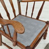 1960s, danish design, renovated-reupholstered high-back ear flap chair, sheepskin, oak wood