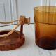 Amber glass and olive wood ice bucket / vintage rope 70s
