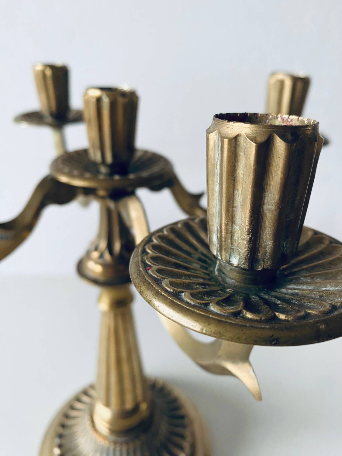 Five-branched brass candelabra