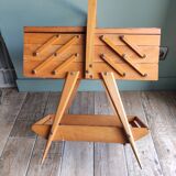 Sewing box worker wood feet compass vintage Scandinavian design
