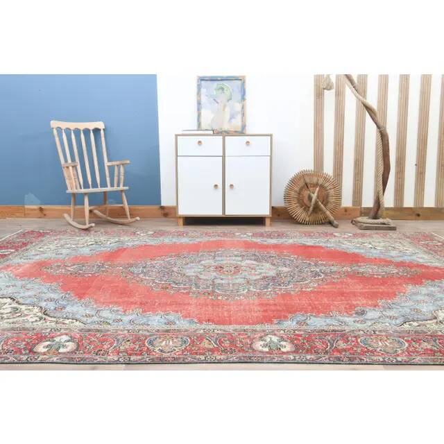1970s Vintage Persian Handmade Wool Cotton Red Area Rug 289x384