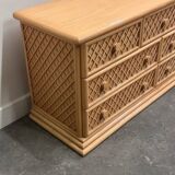 Oak & faux rattan-front dresser - Chest of drawers by Maugrion for Roche Bobois