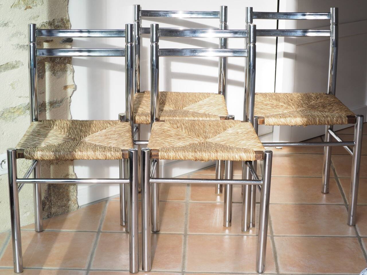 4 modernist straw chairs