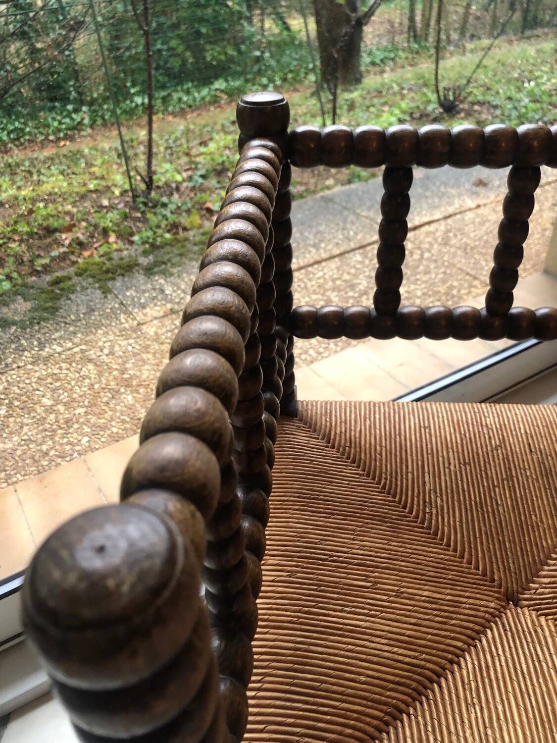 Art Deco corner chair in bobbin oak and straw, 1930s