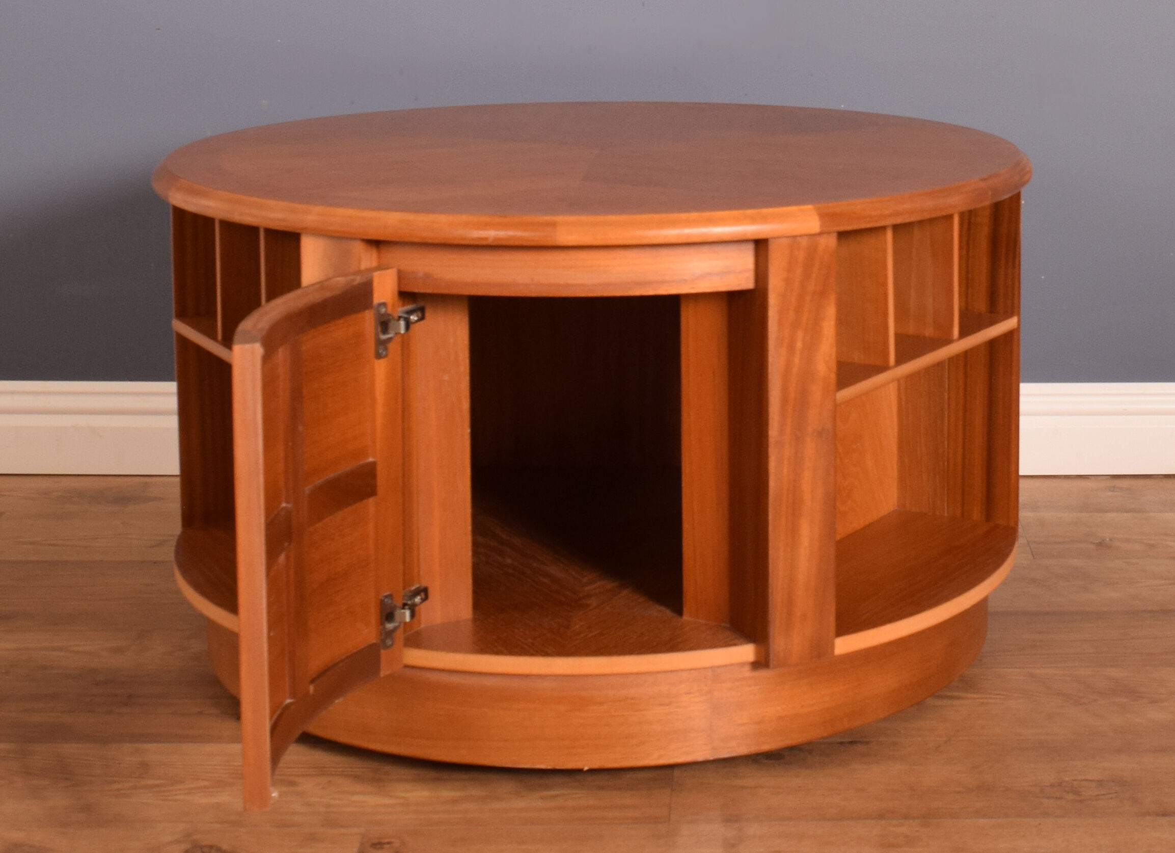 Restored teak retro round nathan squares drum coffee table collectors item