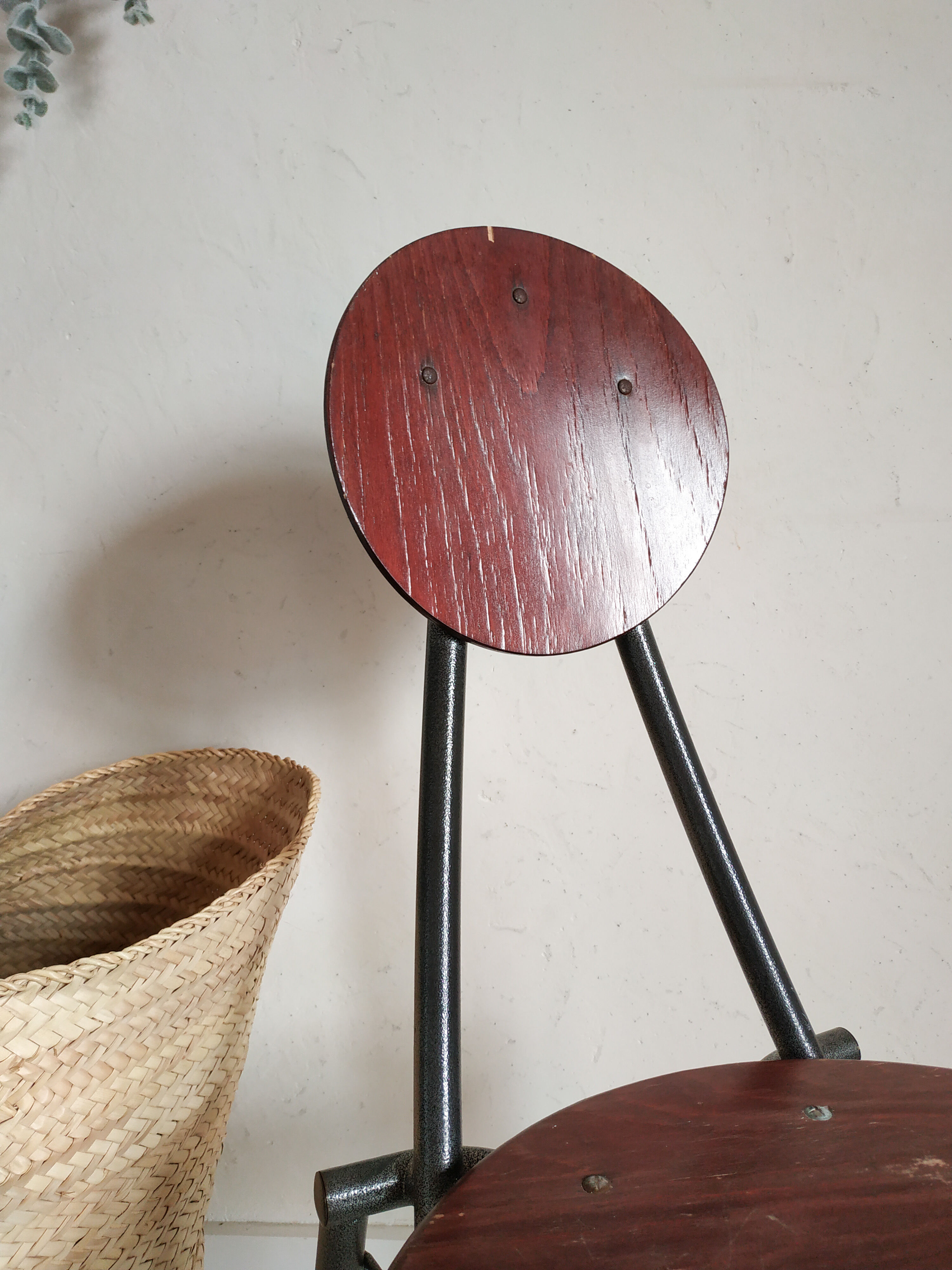 Old wooden chair and seated metal and round back