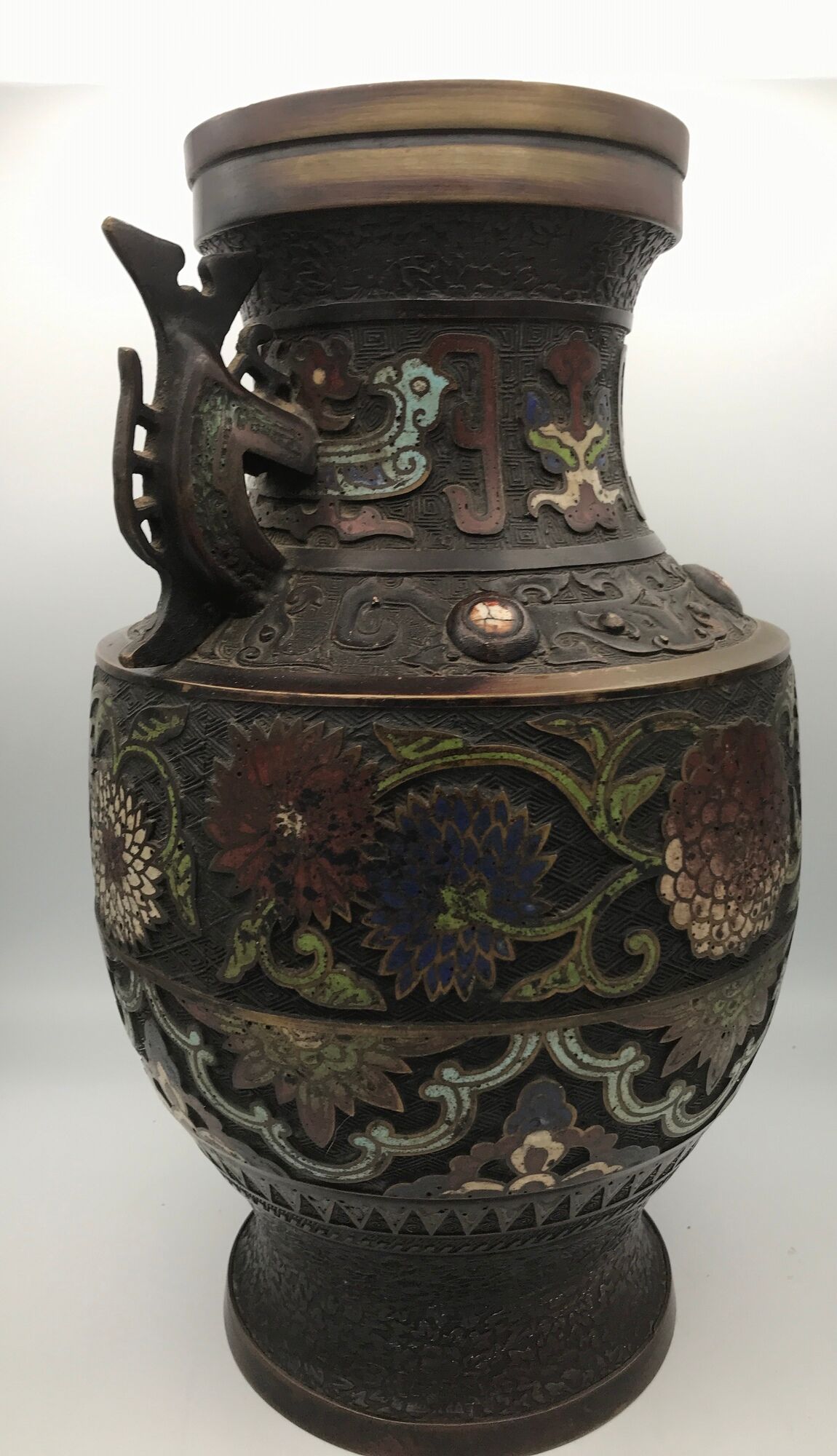 Asian cloisonné bronze vase with floral decoration, 19th century