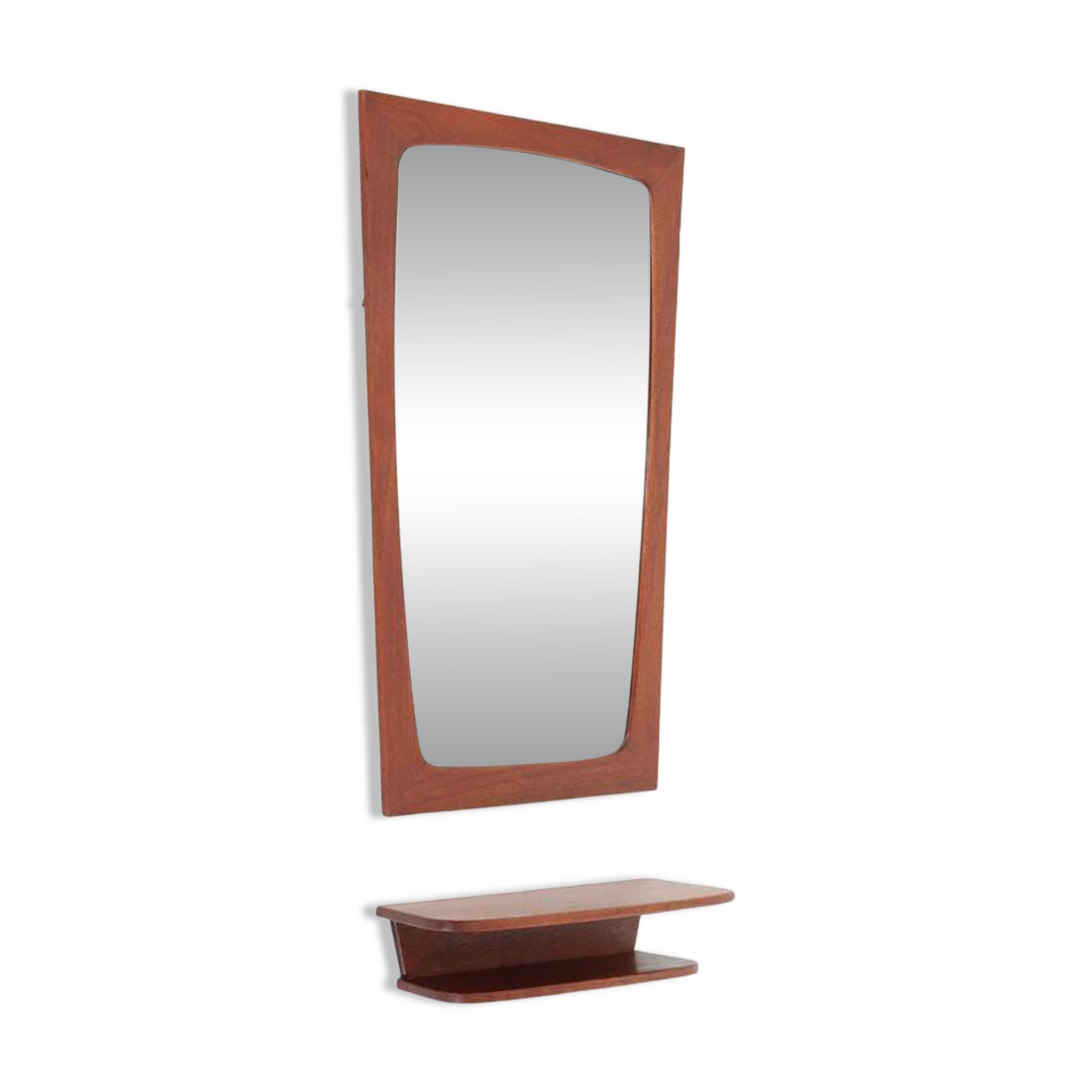 Set consisting of mid-century teak wall mirror and shelf / Danish modern design / 1960s