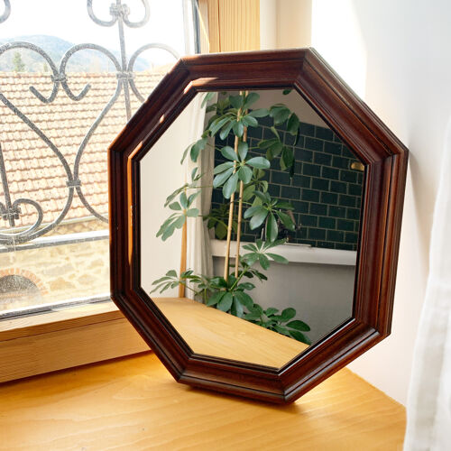 Miroir vintage octogonal en bois