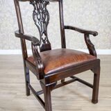 Late-19th Century English Walnut Chairs with Leather Upholstery, 1920s, Set of 4