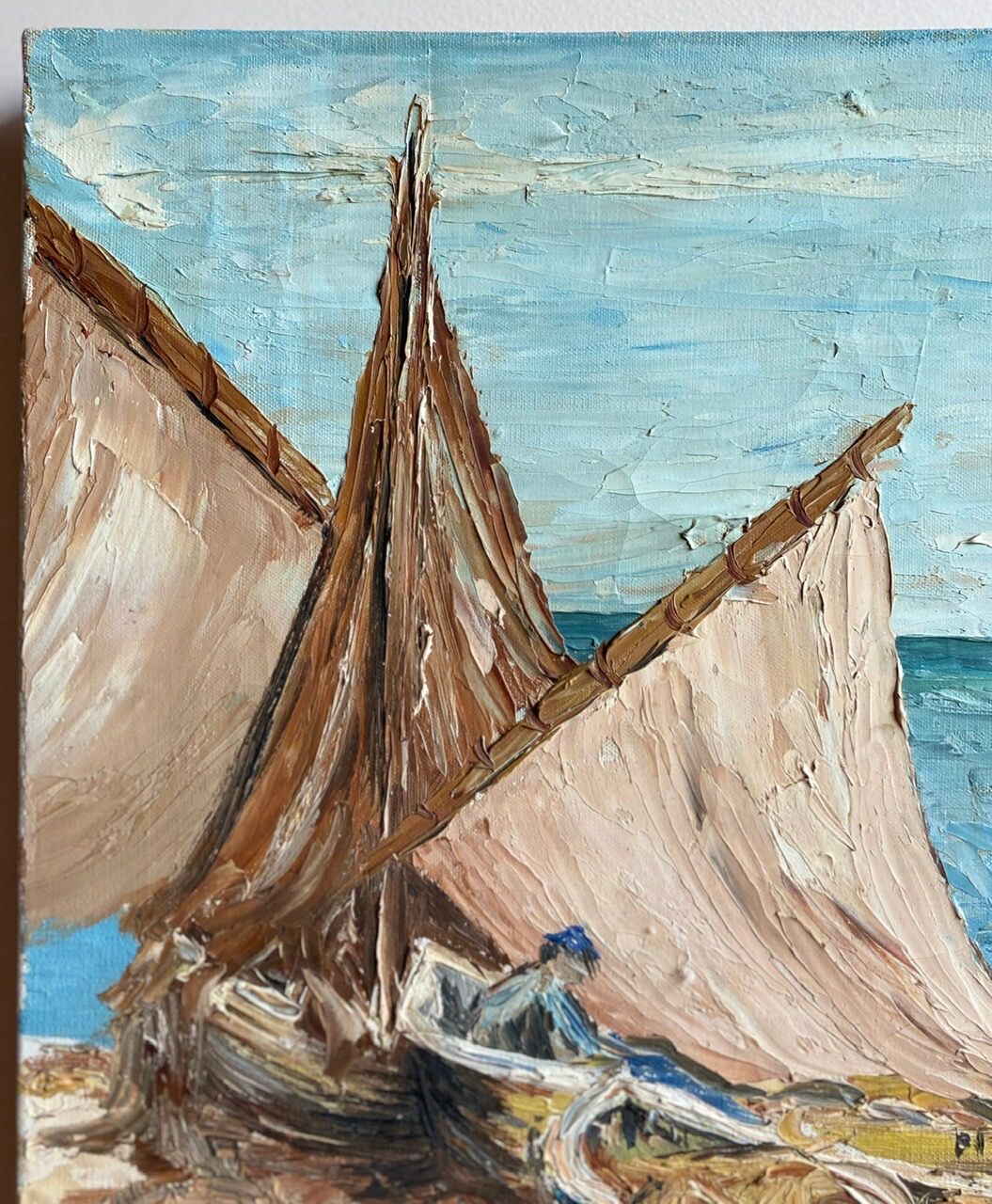 Old table, berthed boats, signed and dated October 65