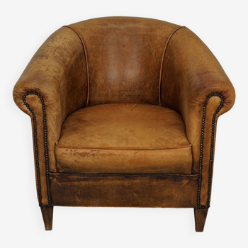 Fauteuil Club Vintage en Cuir Couleur Cognac, Pays-Bas