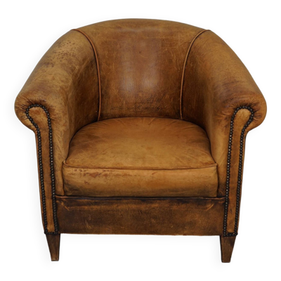 Fauteuil Club Vintage en Cuir Couleur Cognac, Pays-Bas