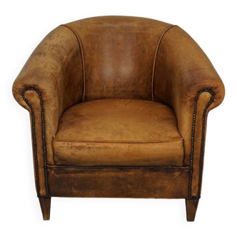 Fauteuil Club Vintage en Cuir Couleur Cognac, Pays-Bas