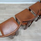 Ensemble de 6 chaises Luigi Vaghi en bois massif et cuir, ANCIENNES années 1970