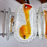Murano mazzega chandelier, orange frosted glass, italy, 1970