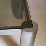 Rectangular coffee table 70s chrome and smoked glass 105 x 55.1 x 35.5 cm height