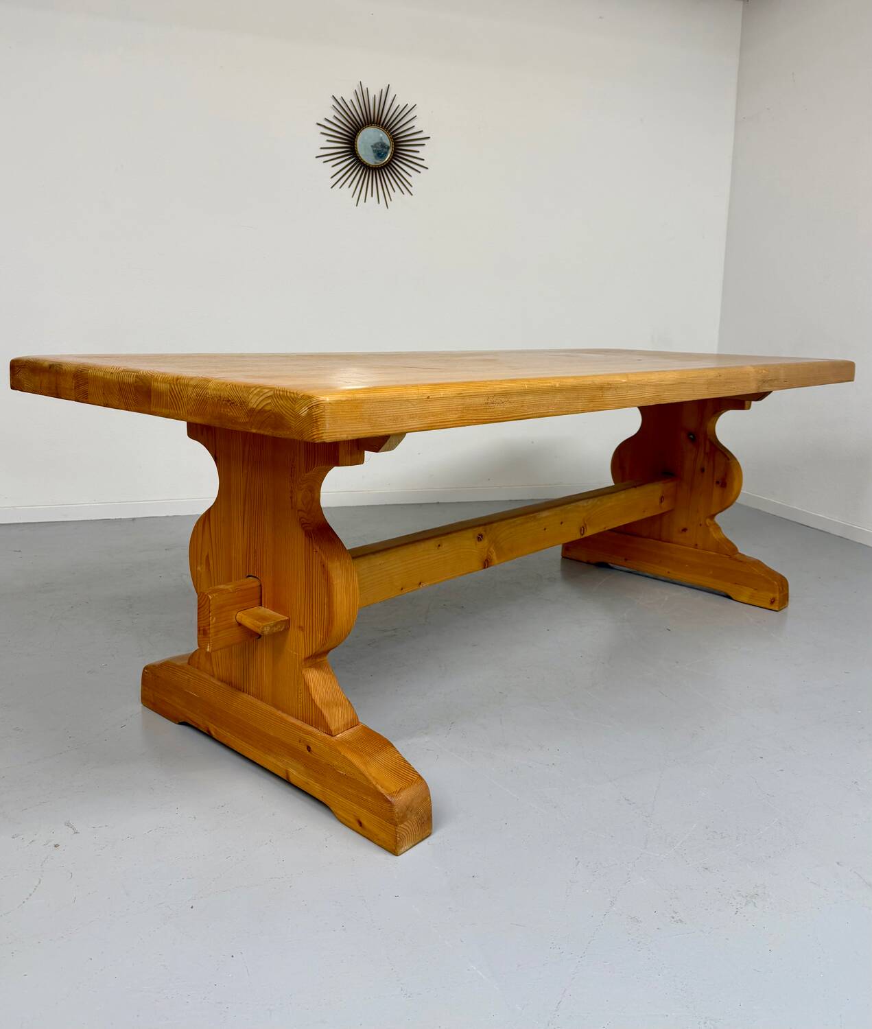 Vintage XXL farmhouse monastery pine table from the 1960s.