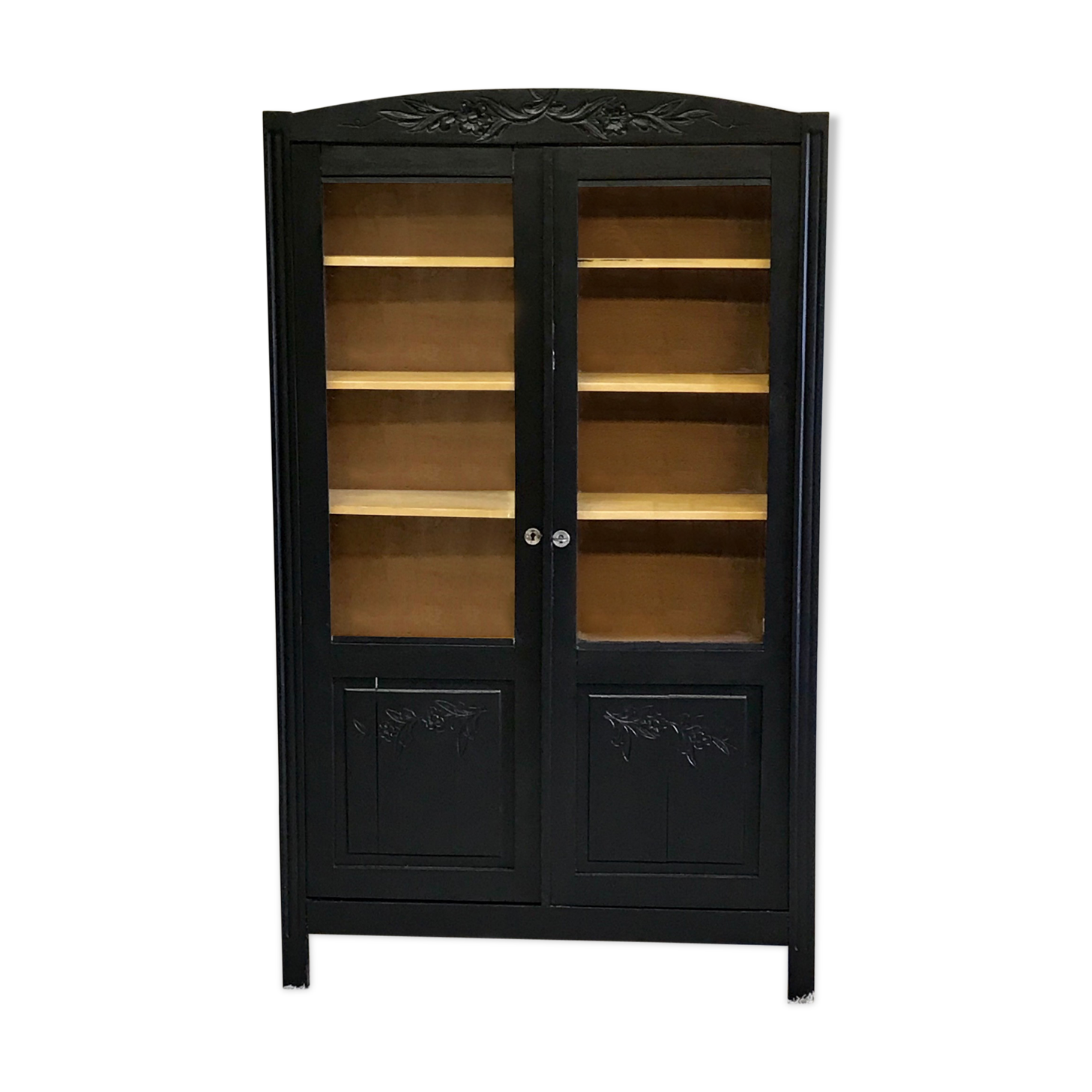 30s glass Parisian wooden cabinet