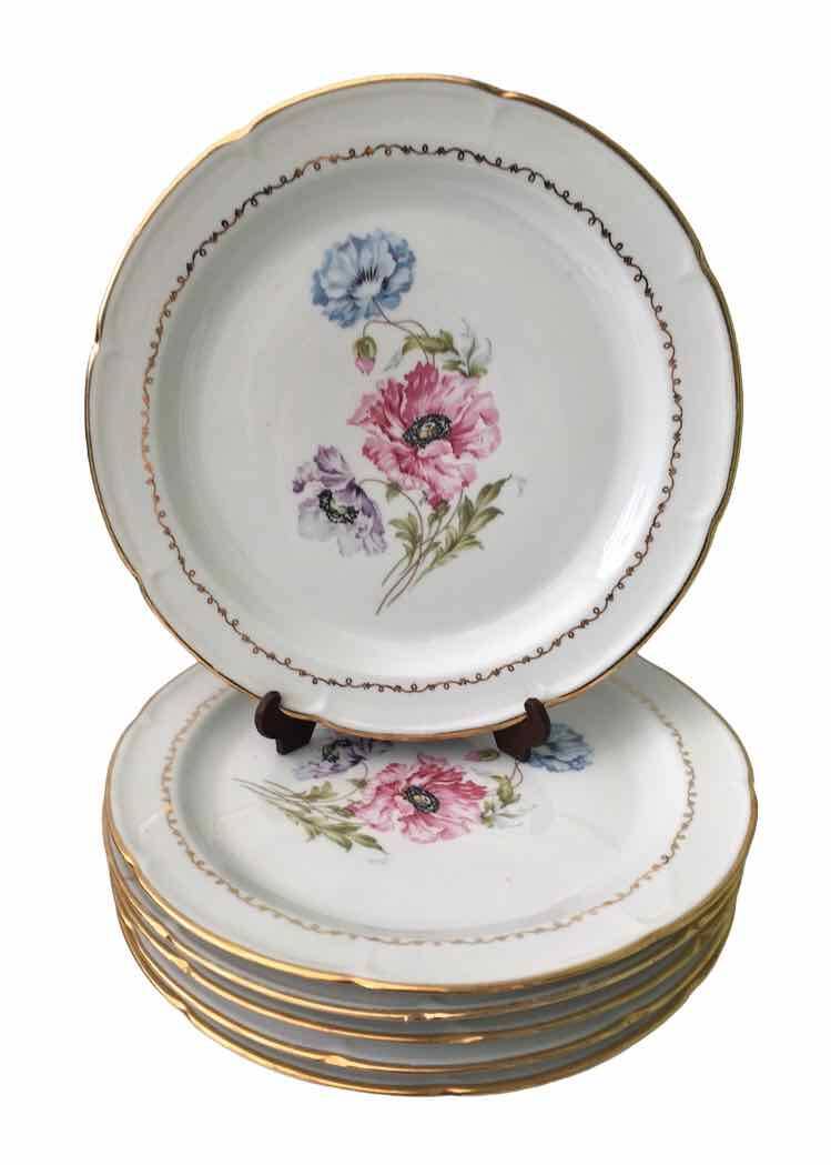 Set of 6 flowered porcelain dinner plates.