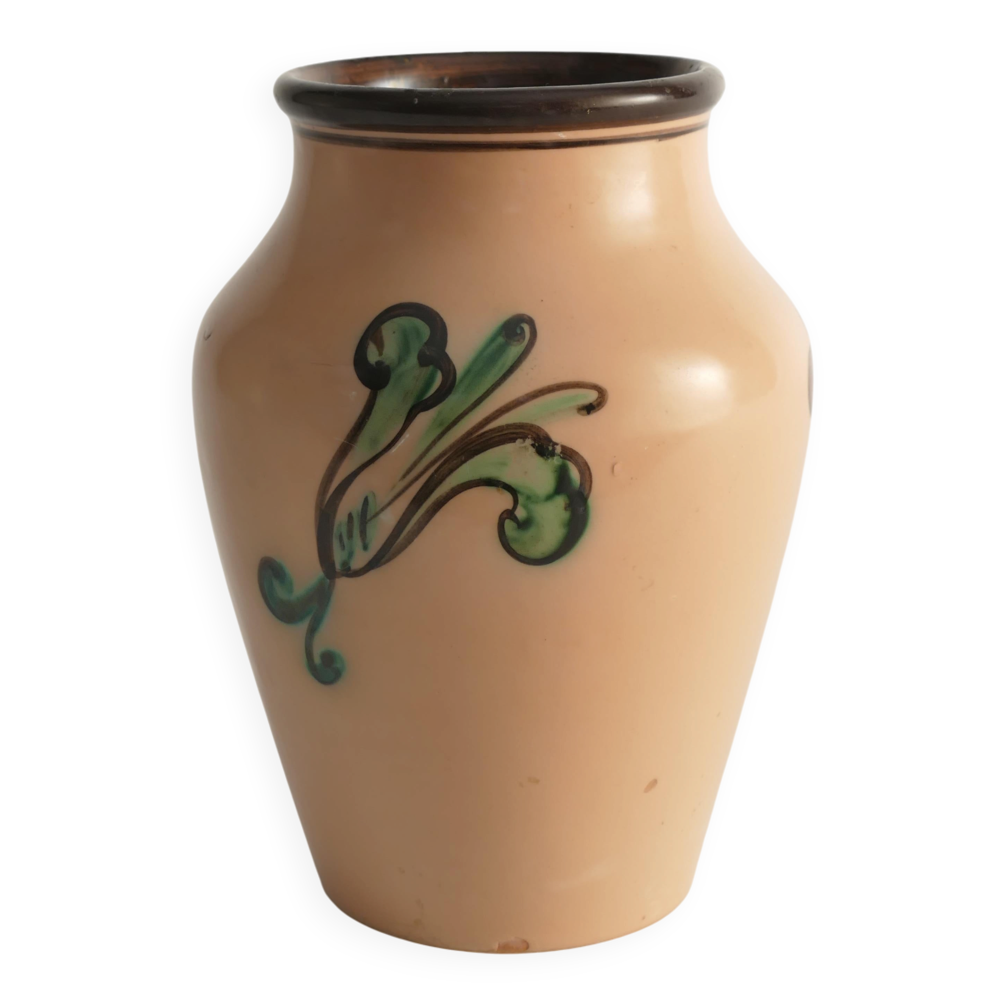 Art Nouveau Flower Motif Earthenware Vase by Sala, Sweden 1920s