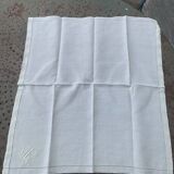 4 pastel yellow linen napkins, embroidered, AL monograms