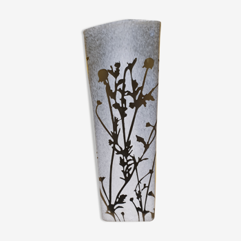 Vase ancien en verre double gris feuillages noirs