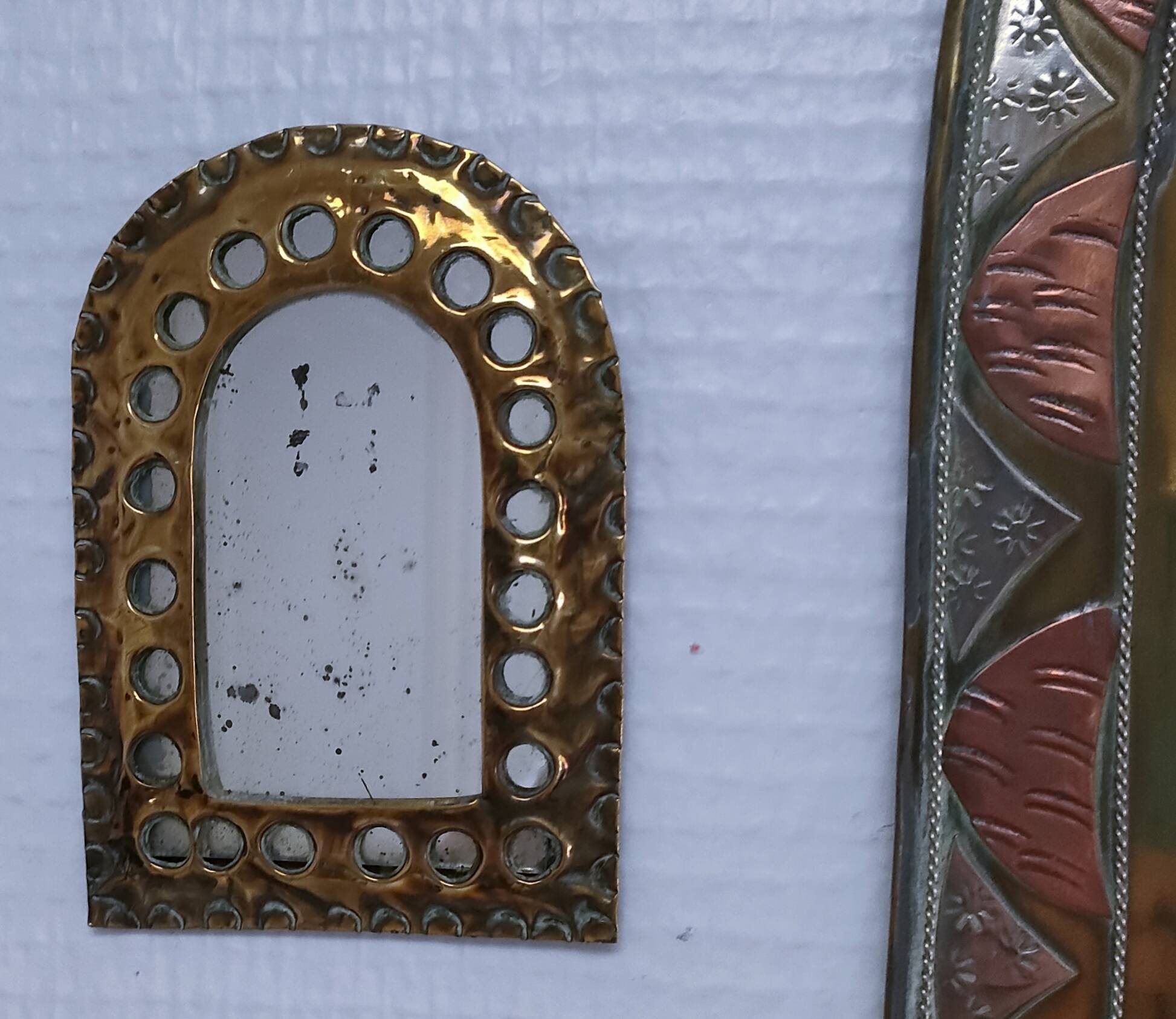 Three metal mirrors brass copper silver metal 80s