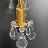 Pair of bronze/brass wall lamp and glassware