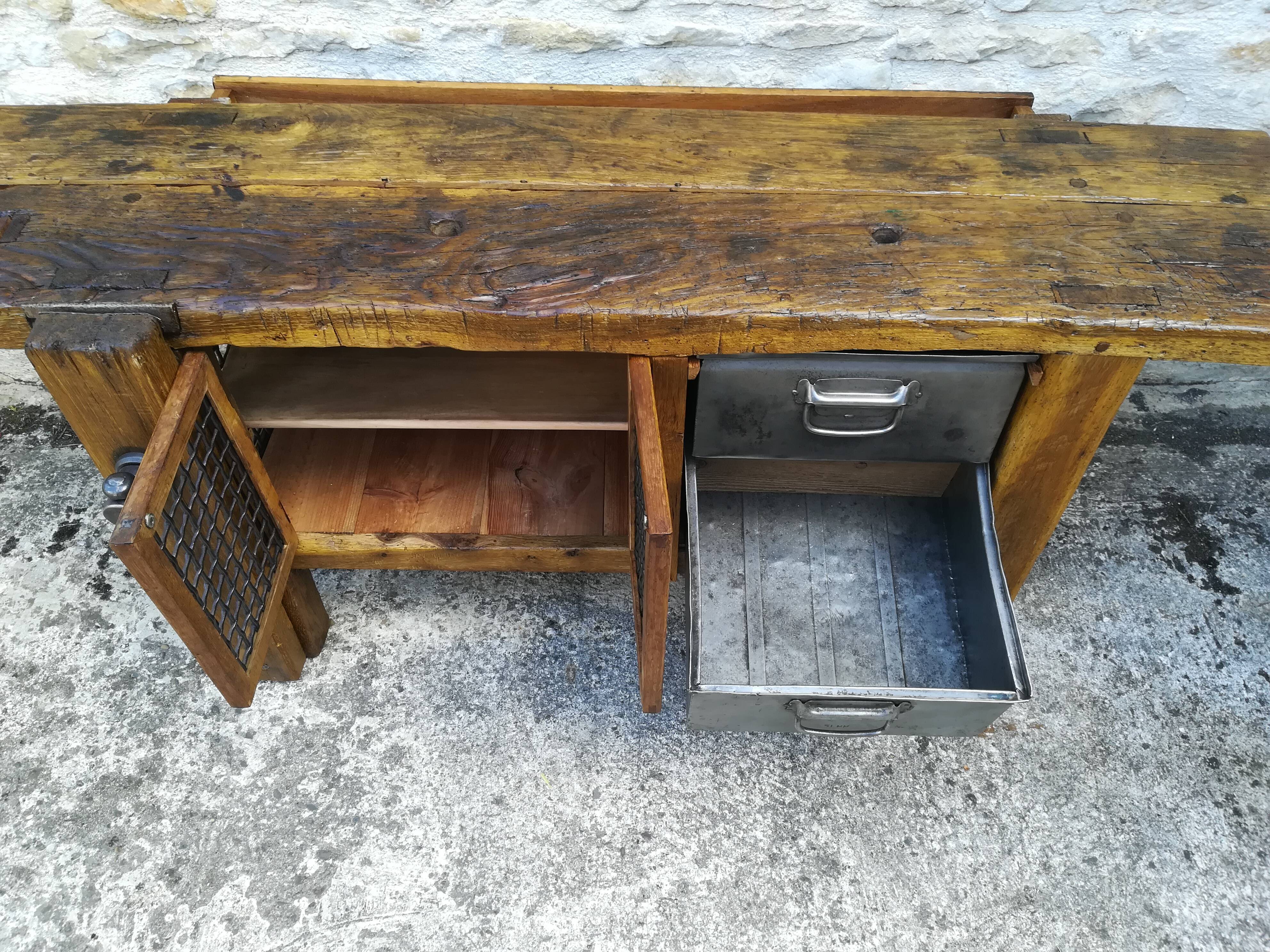 Oak and metal workbench