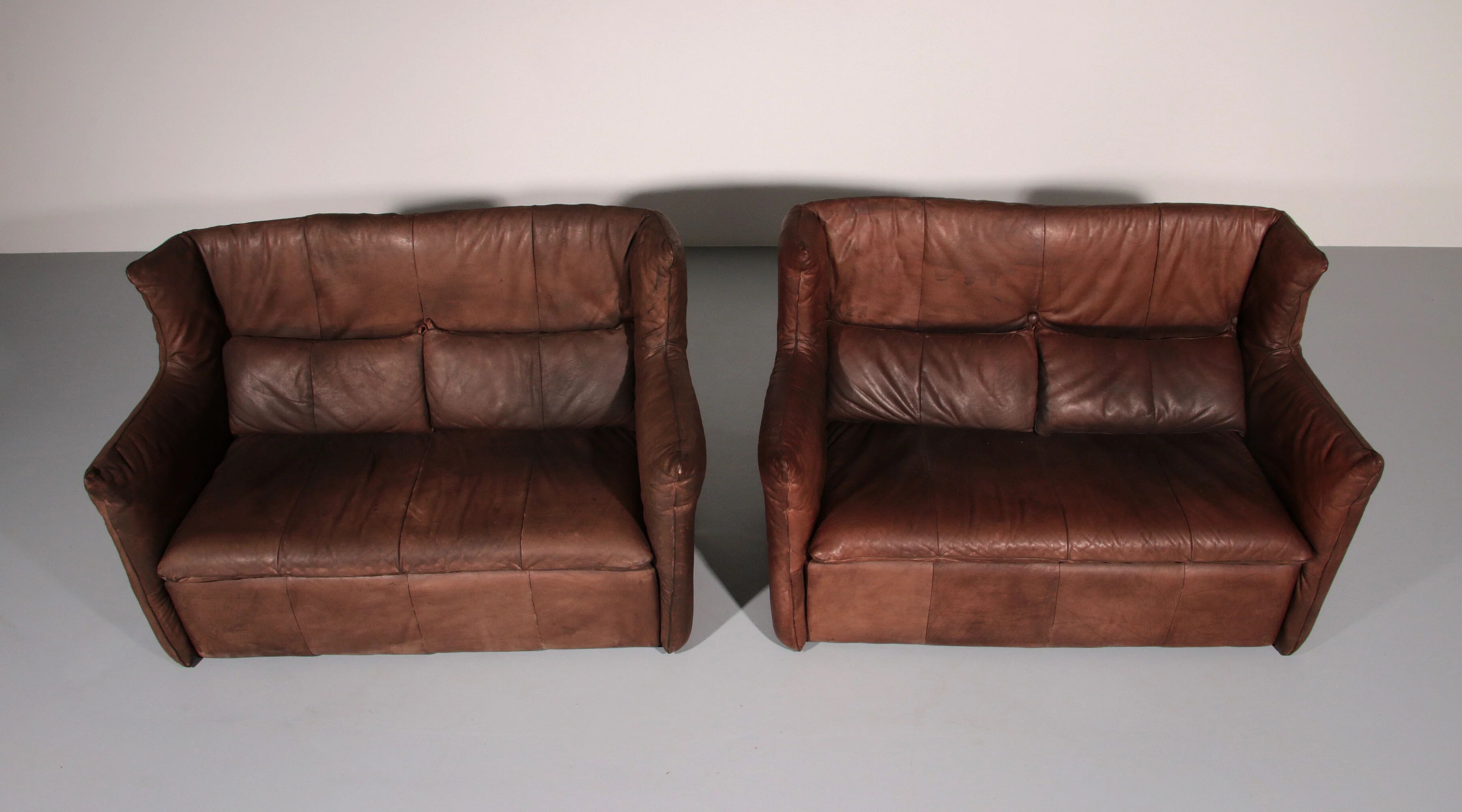 Patinated leather sofa by Gerard van den Berg for Montis, Netherlands, 1970s