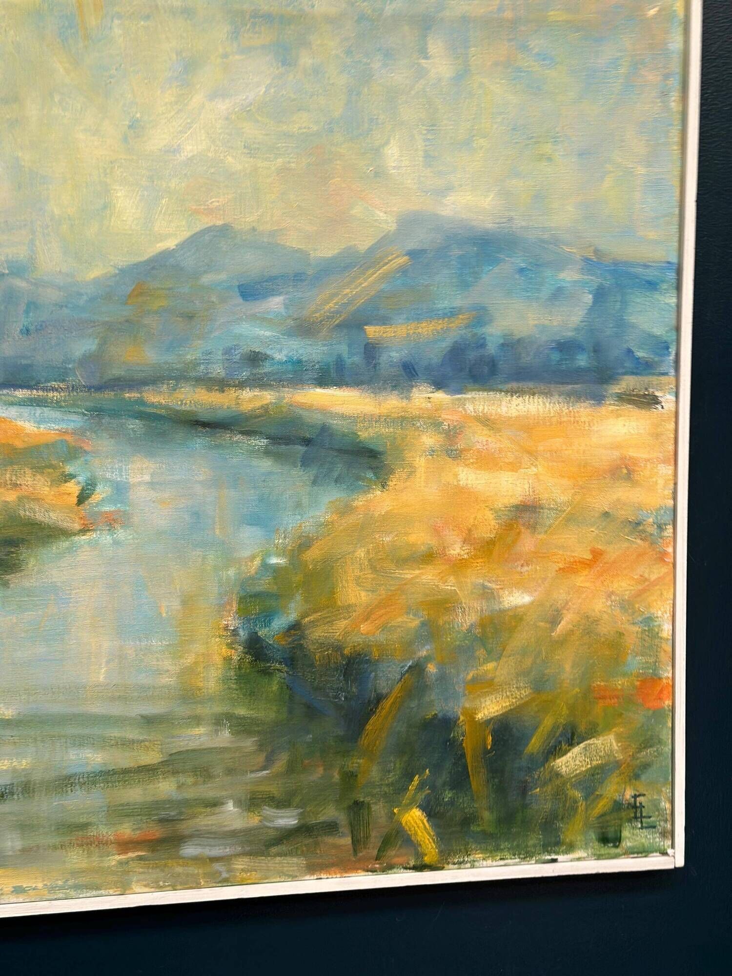 Original Swedish Oil on Canvas – “River Landscape with Mountains”  Vintage