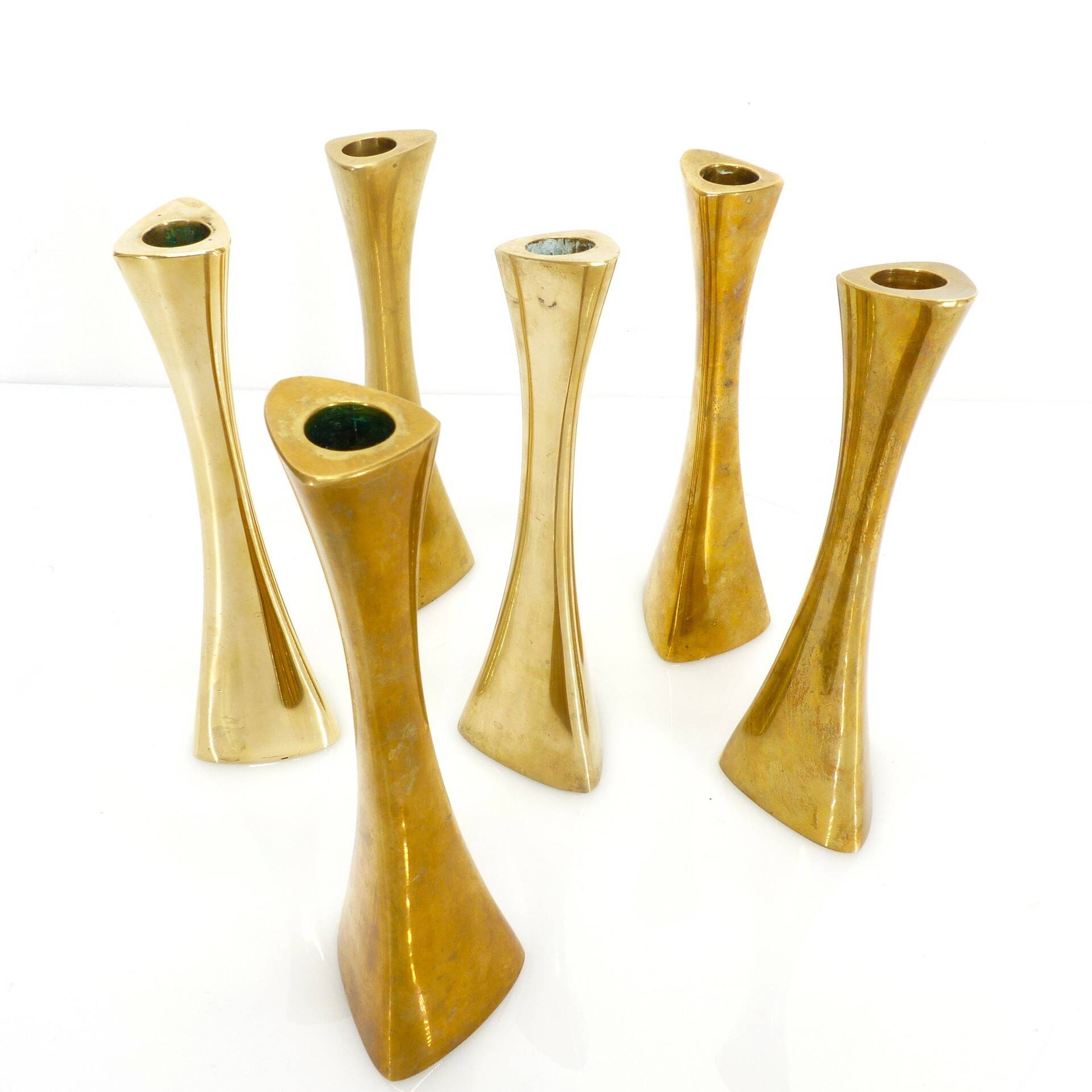 6 Ytterberg solid brass candlesticks for BCA Eskilstuna, Sweden, circa 19