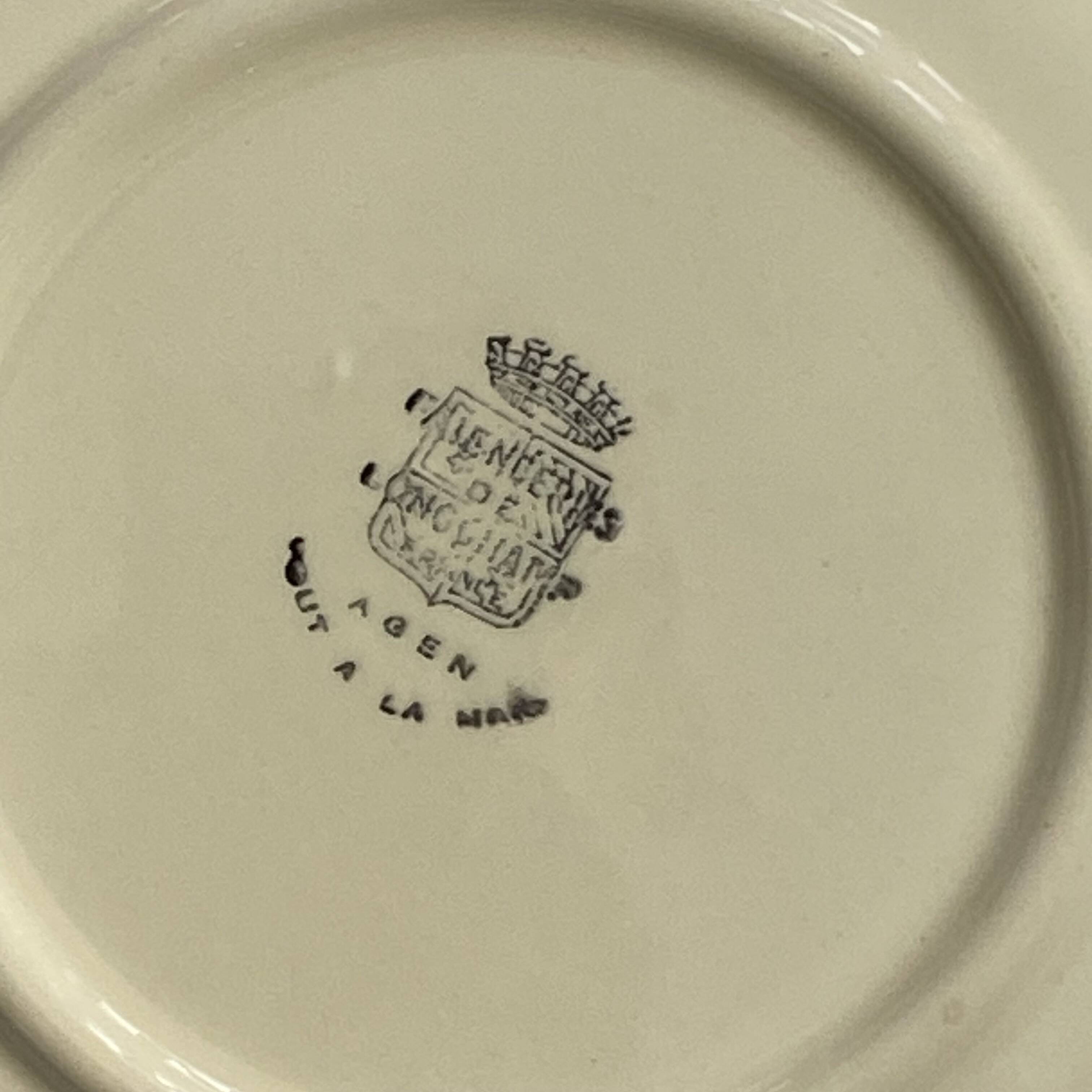 6 assiettes plates faïence ancienne Longchamp modèle Agen