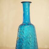 Legras blue enamelled glass carafe with wisteria decoration