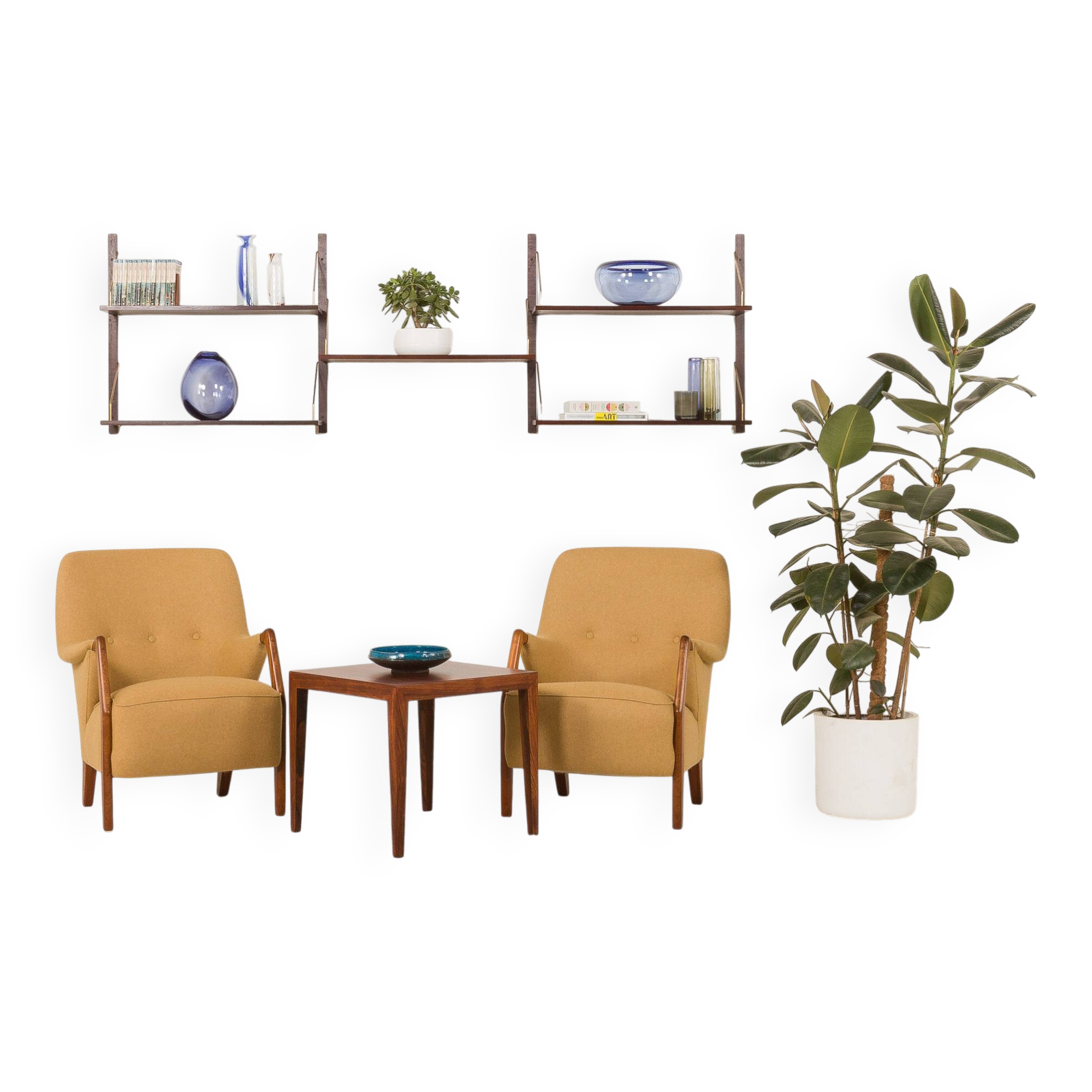 Scandinavian mid century lounge chairs in teak and wool, set of 2, 1960s