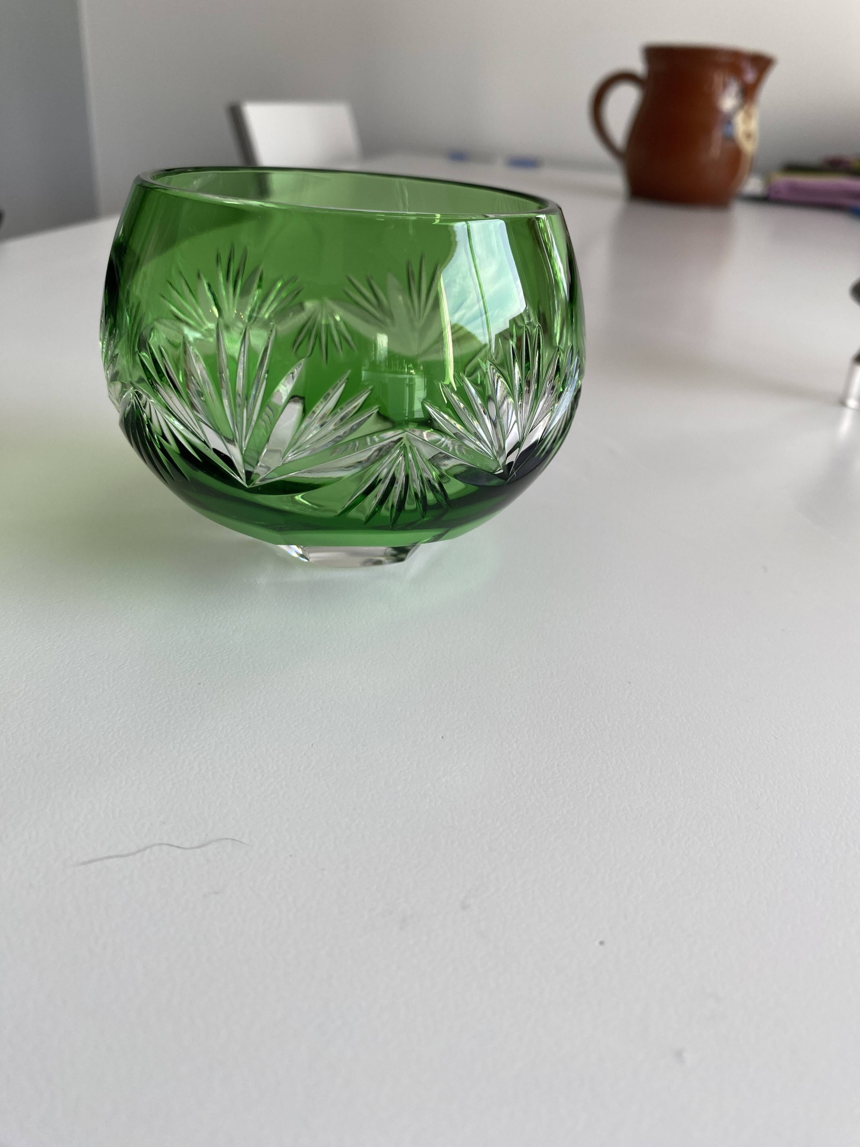 Green cut crystal bowl