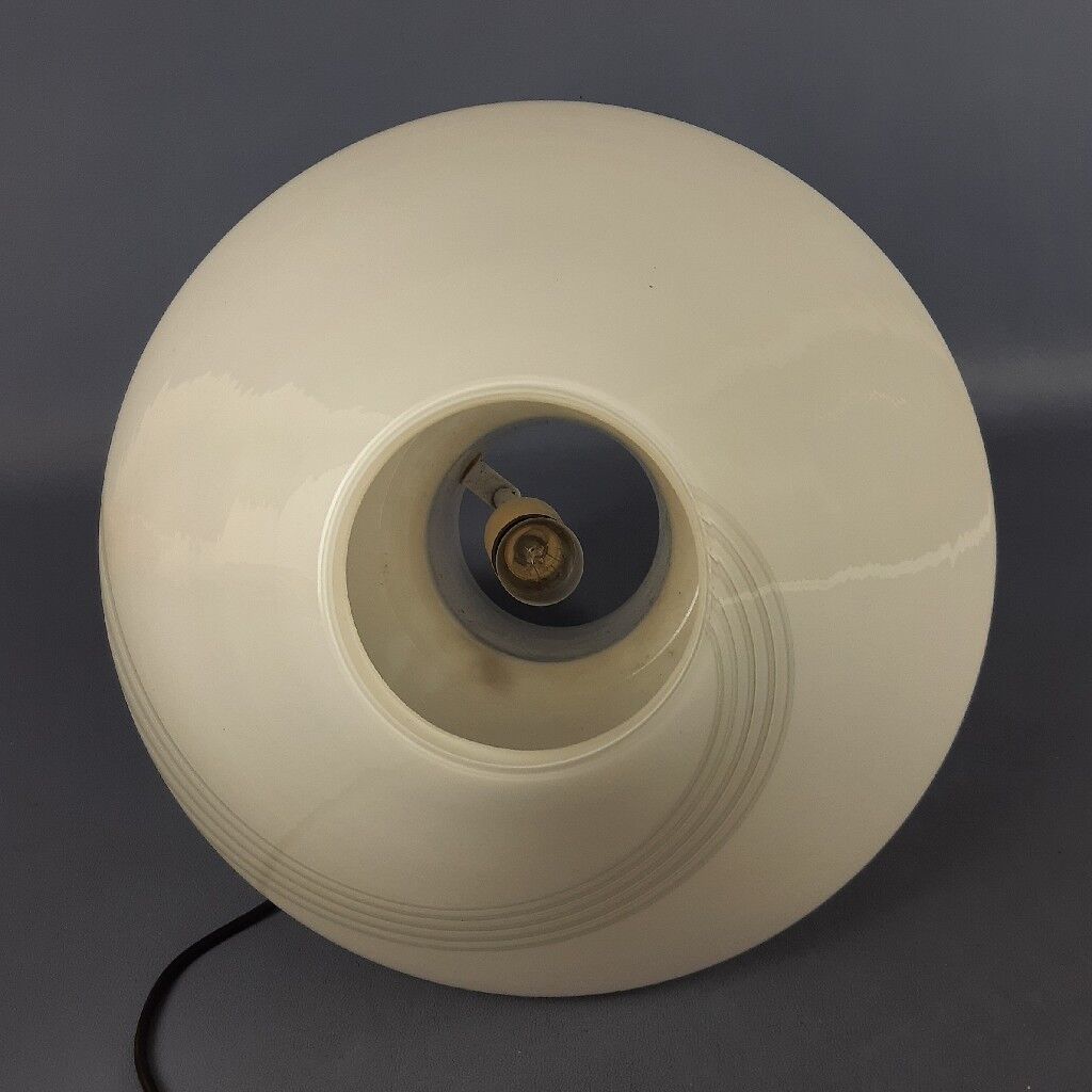 Opal Murano glass mushroom lamp with spiral stripes, 1970s modernist design.
