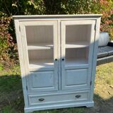 Small ecru, glass and wooden cabinet, excellent condition